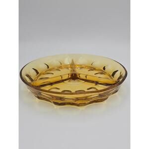 MCM Vintage Hazel Atlas Reflection Amber Glass Divided Relish Dish